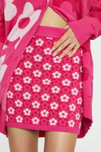 Load image into Gallery viewer, This fun Pink Knit Floral Checkered Mini Skirt is cute, chic and fun! This stretchy mini skirt is soft and patterned with pink flowers in a checkered pattern. Warm, stylish and on-trend. Wear the Pink Knit Floral Checkered Mini Skirt with a white button down and boots or pair it with the matching cardigan sweater sold separately. 

