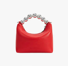 Load image into Gallery viewer, Introducing our Cherry Red Crossbody handbag with silver beaded top handle. This stunning bag crafted from premium vegan leather features a silver beaded top handle perfect for holidays and dates. With its stylish chain crossbody strap, you can go hands-free while keeping your essentials close.
