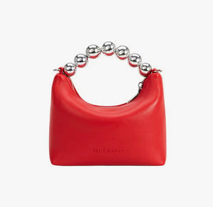 Introducing our Cherry Red Crossbody handbag with silver beaded top handle. This stunning bag crafted from premium vegan leather features a silver beaded top handle perfect for holidays and dates. With its stylish chain crossbody strap, you can go hands-free while keeping your essentials close.
