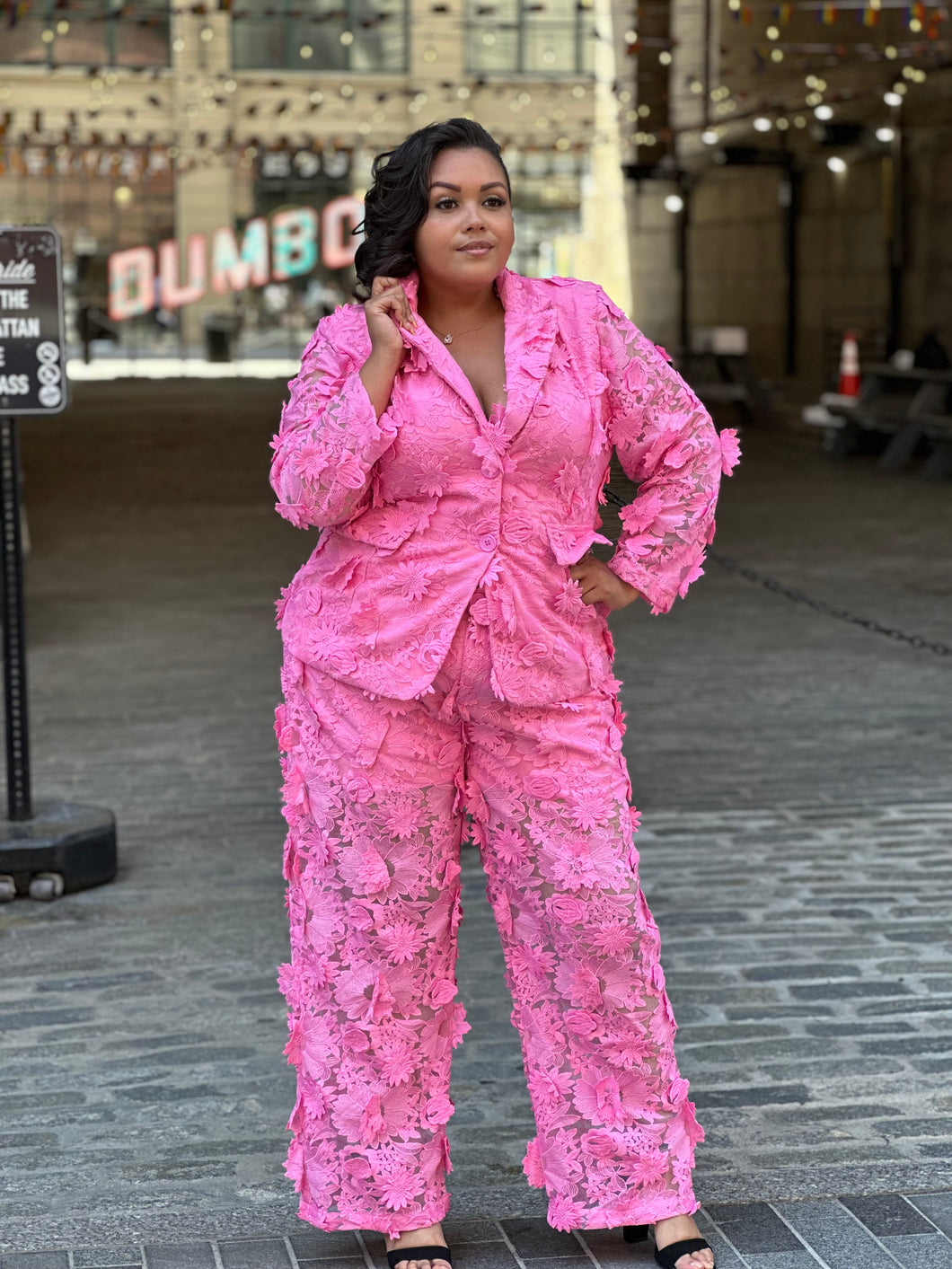 Pink Embroidered Plus Size Suit Set