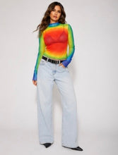 Load image into Gallery viewer, Turn heads in the Prism Heat Mesh Top. A vibrant rainbow mesh top with a flattering mock neck and stretch fit that's perfect for layering all year long.
