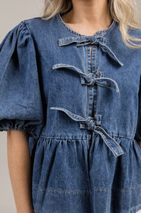 Denim Blouse with Front Ties