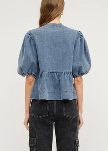 Denim Blouse with Front Ties