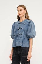 Load image into Gallery viewer, Denim Blouse with Front Ties
