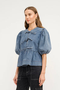 Denim Blouse with Front Ties