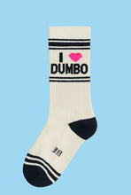 Load image into Gallery viewer, Beige sock with 'I ❤️ Dumbo' text on a light blue background
