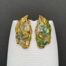 Load image into Gallery viewer, Iridescent shell statement earrings with an organic sculptural shape and 18K gold-plated stainless steel detailing.
