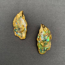 Load image into Gallery viewer, Iridescent shell statement earrings with an organic sculptural shape and 18K gold-plated stainless steel detailing.
