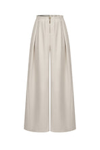 Load image into Gallery viewer, Ivory draped twill wide-leg pants with front pleats, high waist and full-length flowing silhouette on a white background.
