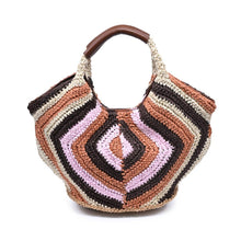 Load image into Gallery viewer, Crocheted handbag with a zigzag pattern on a white background
