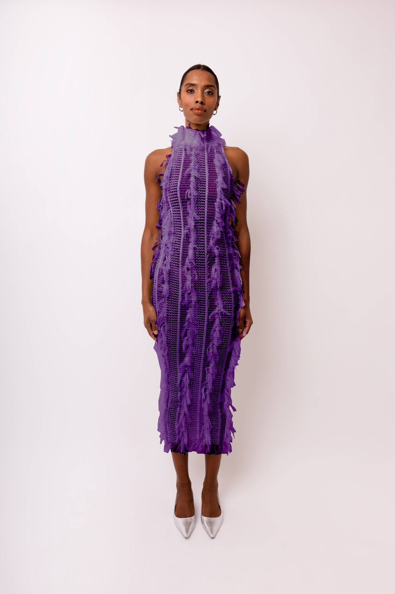 jenani rosette ruffle midi dress in light plum Motel Jenani Ruffle Midi Dress