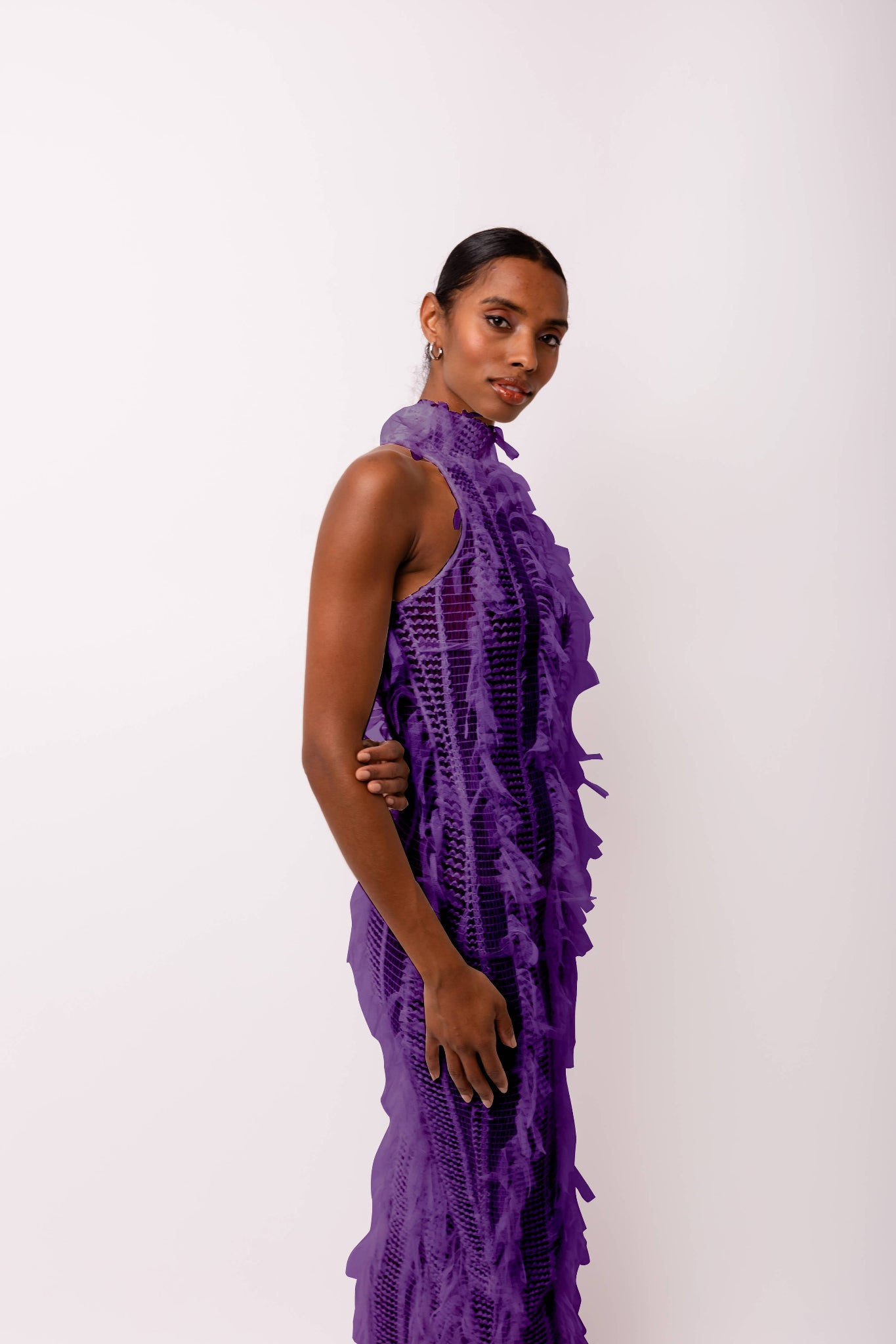midi ruffle dress Purple Ruffled Midi Dress | Statement Evening Dress