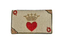 Load image into Gallery viewer, Queen of Hearts beaded clutch bag with handmade detail and detachable chain strap. A bold statement purse for parties, gifts, and standout outfits.

