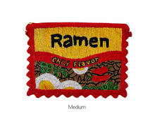 Load image into Gallery viewer, Colorful beaded pouch with 'Ramen Chili Flavor' design on a white background

