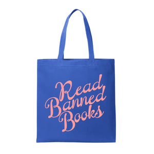 Introducing our "Read Banned Books" canvas tote—a statement piece for literary enthusiasts and free speech advocates. Crafted from 100% durable cotton, this blue tote features a vibrant pink print and comfortable 12.5" handles, making it both stylish and practical for daily use. Carry your essentials while championing the freedom to read.