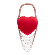 Load image into Gallery viewer, **Red Satin Heart-Shaped Top Handle Bag**  

Make a bold statement with this stunning heart-shaped bag in vibrant red satin. Perfect for turning heads, it features a detachable rhinestone handle for versatile styling—carry it as a chic top-handle or wear it as a crossbody. Compact yet impactful, it’s designed to hold your essentials while adding a touch of glamour to any outfit.  


