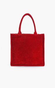 Red tote bag on a white background