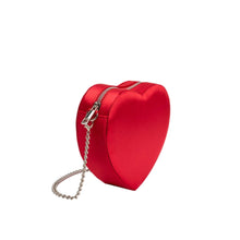 Load image into Gallery viewer, **Red Satin Heart-Shaped Top Handle Bag**  

Make a bold statement with this stunning heart-shaped bag in vibrant red satin. Perfect for turning heads, it features a detachable rhinestone handle for versatile styling—carry it as a chic top-handle or wear it as a crossbody. Compact yet impactful, it’s designed to hold your essentials while adding a touch of glamour to any outfit.  

