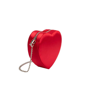 **Red Satin Heart-Shaped Top Handle Bag**  

Make a bold statement with this stunning heart-shaped bag in vibrant red satin. Perfect for turning heads, it features a detachable rhinestone handle for versatile styling—carry it as a chic top-handle or wear it as a crossbody. Compact yet impactful, it’s designed to hold your essentials while adding a touch of glamour to any outfit.  
