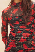 Load image into Gallery viewer, Red floral skirt and matching top with black background
