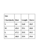Load image into Gallery viewer, Size chart for clothing with measurements in inches
