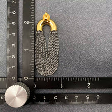 Load image into Gallery viewer, Two-tone chain fringe drop earrings with polished 18K gold-plated curved tops and cascading silver-tone stainless steel chains.
