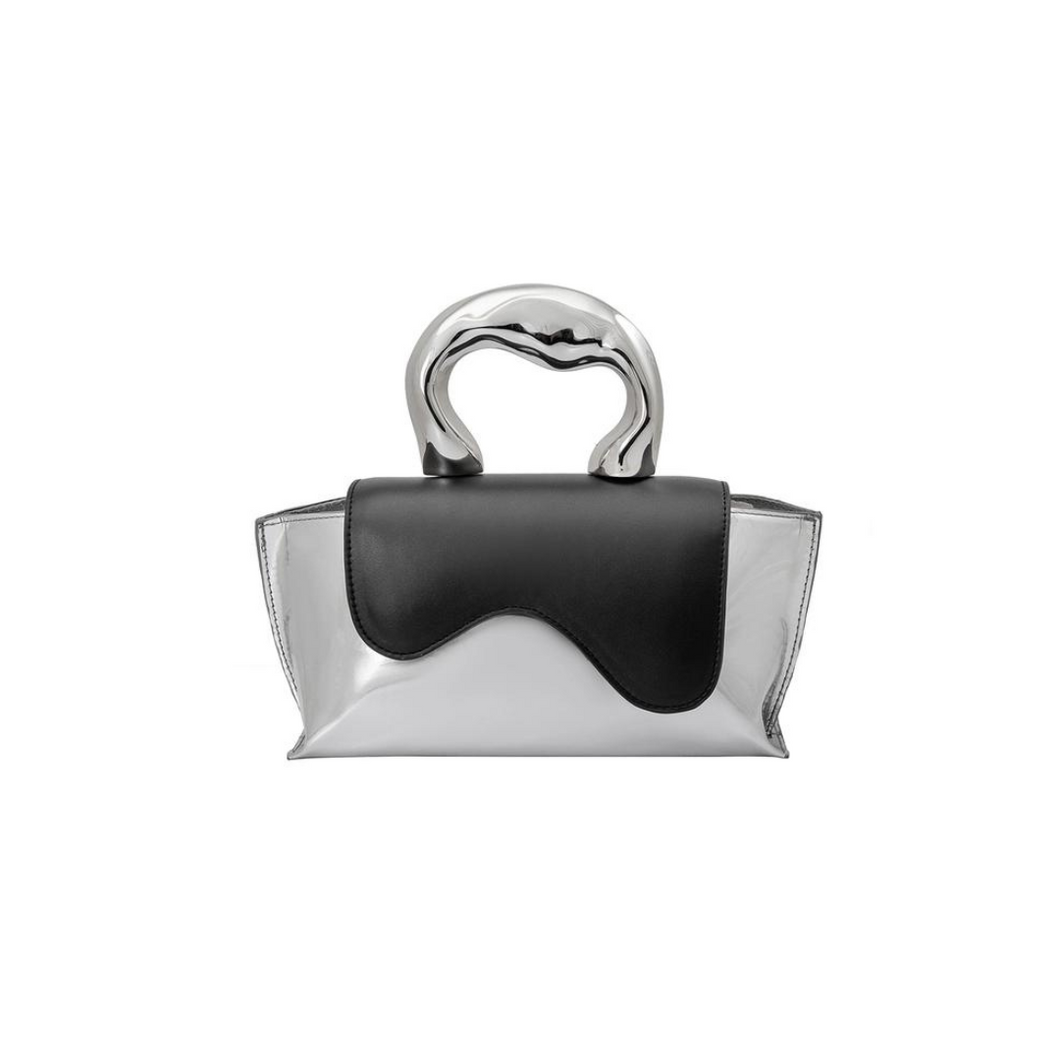 Silver and Black Top Handle Bag
