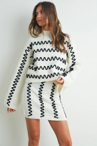 Cream Wavy Stripe Turtleneck Sweater