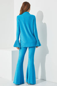 Aqua Blue Knit Top And Pants Set