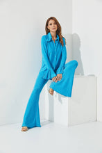 Load image into Gallery viewer, Aqua Blue Knit Top And Pants Set
