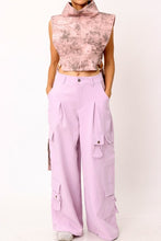 Load image into Gallery viewer, The Wide Leg Lavender Cargo Pants are comfortable, on trend and beautiful. The five utility pockets add dimension to this classic silhouette. Made of soft fabric, these pants feature a relaxed fit that fits like a dream. The utility pockets add function and the pretty lilac color adds a feminine touch. Wear them with heels for an evening out or flats for a casual day look. 
