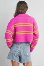 Load image into Gallery viewer, Brighten up your wardrobe with our Pink and Yellow Striped Sweater Top! This slightly cropped, ultra-soft knit is a playful burst of color that’s perfect for layering or wearing solo. Bold, comfy, and effortlessly chic—this is the sweater your closet has been waiting for!
