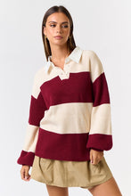 Load image into Gallery viewer, The game day Stripe Oversized Polo Sweater Top is your new go-to for effortless style! Featuring chic cream and brown stripes, this sweater offers an oversized fit that&#39;s both trendy and comfortable. Crafted with excellent quality, it&#39;s a versatile staple perfect for layering or wearing solo. Pair it with jeans for a casual game-day vibe or dress it up with tailored pieces for a polished look. On-trend, cozy, and oh-so-stylish—this is the sweater you&#39;ll reach for again and again!
