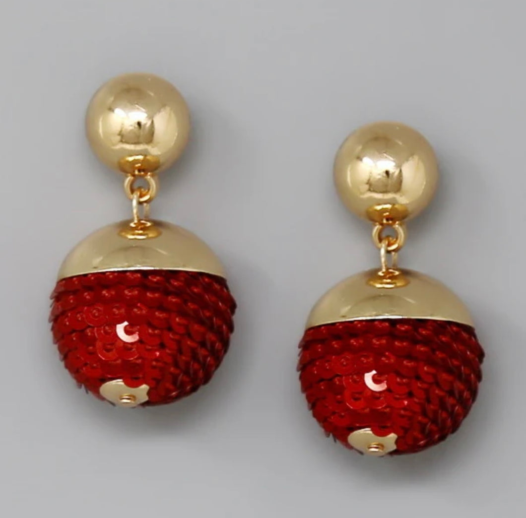 Red Sequin Ball Drop Earrings